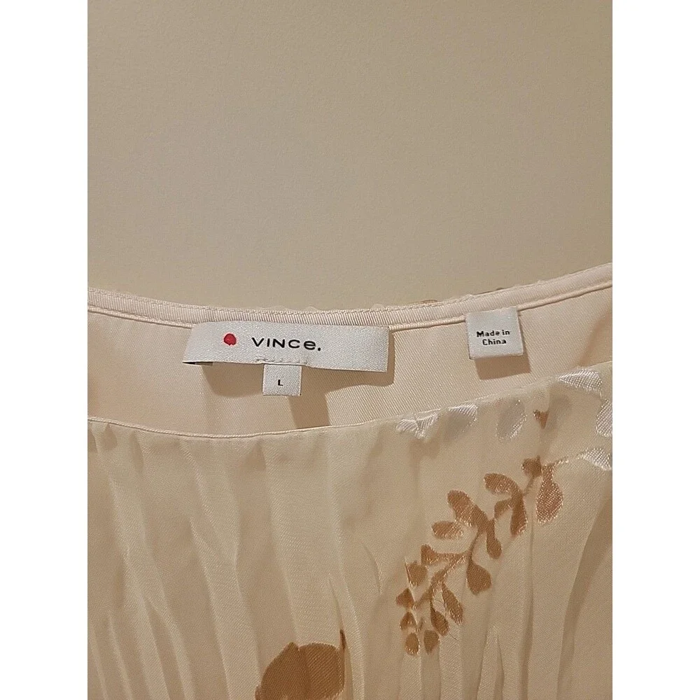 Vince Top Burnout Camisole In Peach Cream Pleated Coquette Modern Floral L - Picture 4 of 7